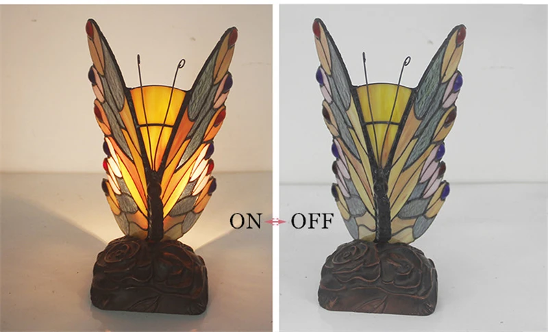 Lâmpada de Mesa Tiganylamp para Sala Fumat Borboleta Vidro Manchado Estar Lâmpada Cabeceira Decoração Arte Glasss Mesa Luminárias 8 Luminária de mesa