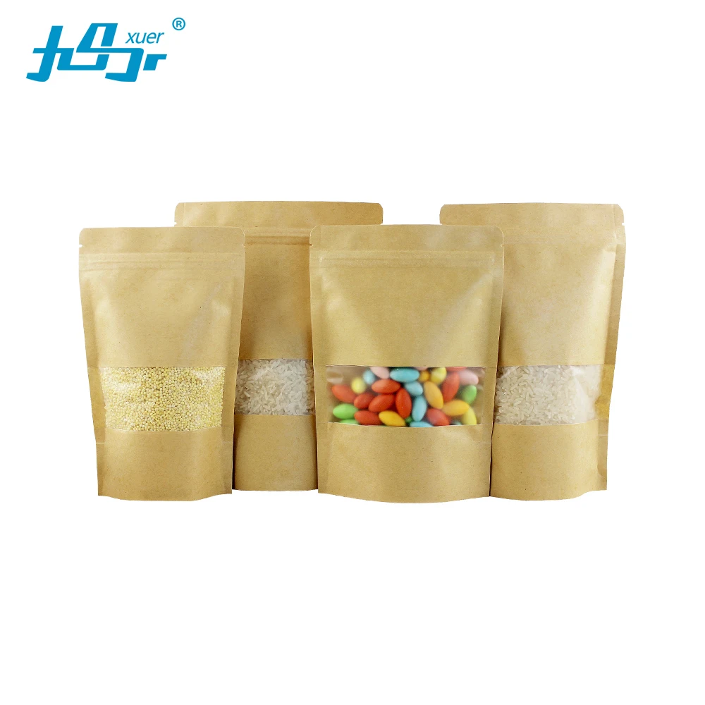 

100pcs Brown Kraft paper with Frosted Window stand up food grade ZipLock bags,Reclosable Zipper Storage food Bag