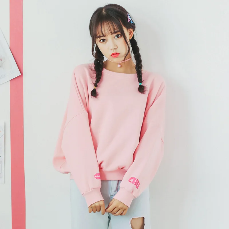 2018 женские толстовки Туника Япония Harajuku Ulzzang Ретро толстый свободный бархат