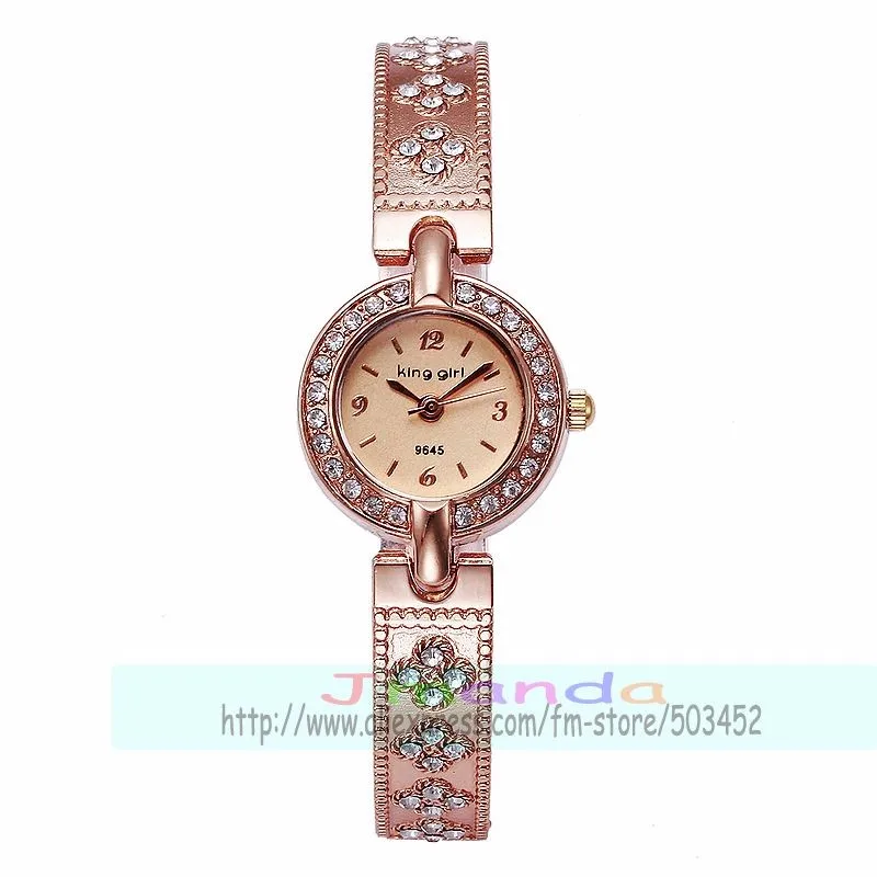 100pcs/lot king girl-9645 round dial fashion lady bracelet watch wrap quartz elegance crystal watch wholesale stylish wristwatch