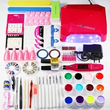 Горячая УФ светодио дный Светодиодная лампа для маникюра Набор инструментов Набор для маникюра дизайн ногтей 12 цветов УФ гель лак набор с лампой и регулируемым сверлом для ногтей Топ гель