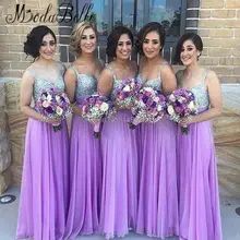 Sparkly Chiffon Beaded Silver And Lavender Bridesmaid Dress Wedding Party 2016 Spaghetti Straps Long Chiffon Abito Damigella