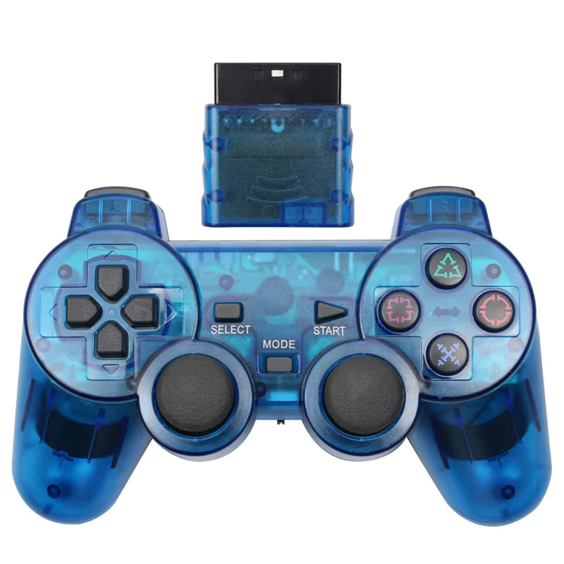 Для sony PS2 Bluetooth беспроводной контроллер прозрачный геймпад для sony Playstation 2 Джойстик 2,4G контроллер вибрации - Цвет: Blue