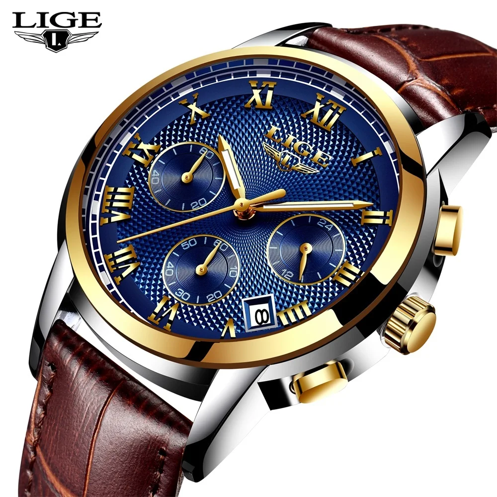 

LIGE Men's Watch Top Brand Luxury Male Chronograph Sport Watches men Business quartz-watch Leather Clock Man Relogio Masculino