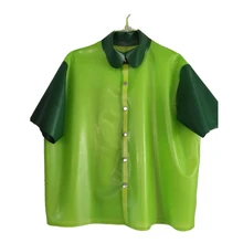 Крутой латексный резиновый мужской яблочный зеленый и металлический зеленый с короткими рукавами Топ с размер кнопки XXS-XXL