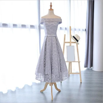 

bridesmaid dresses Elegant long wedding party dress Plus size Grey bridesmaid dress Lace Robe Soiree