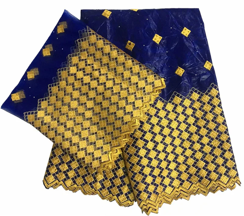 Синий индийский Базен riche getzner бассейн riche getzner жаккардовая парча ткань с камнями нигерийский Золотой геле головные Уборы 7 ярдов/Лот