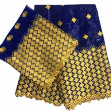 Синий индийский Базен riche getzner бассейн riche getzner жаккардовая парча ткань с камнями нигерийский Золотой геле головные Уборы 7 ярдов/Лот