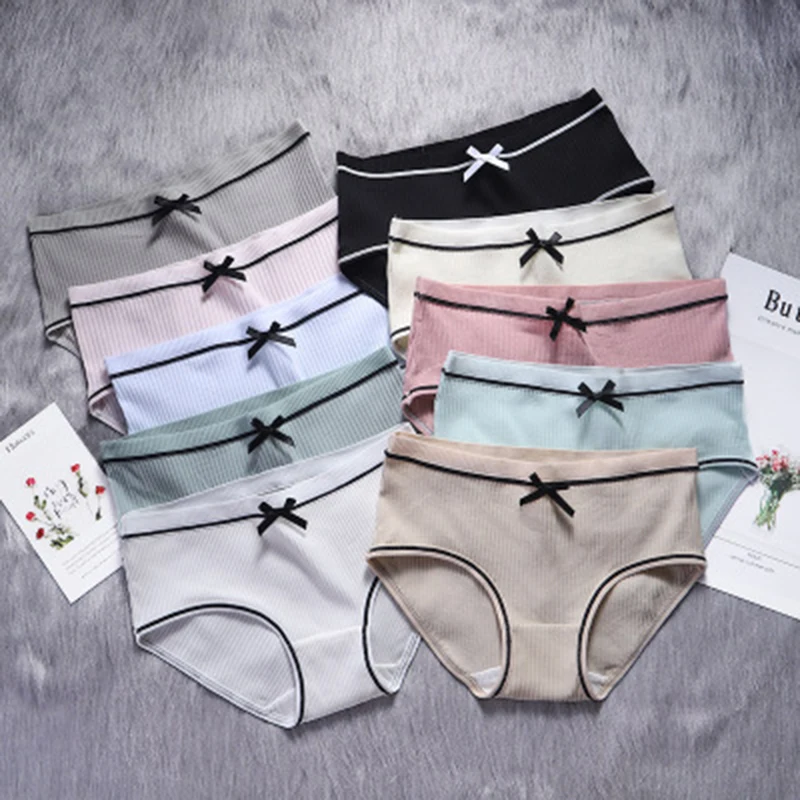 1PC Fashion Simple Breathable Briefs Bowknot Striped Underwear Sexy Lingerie Panties 6 Colors