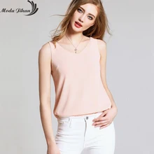 Moda jihan Базовая Женская футболка без рукавов шифон двухслойные Женские топы с v-образным вырезом Базовая футболка свободный стиль летние простые рубашки