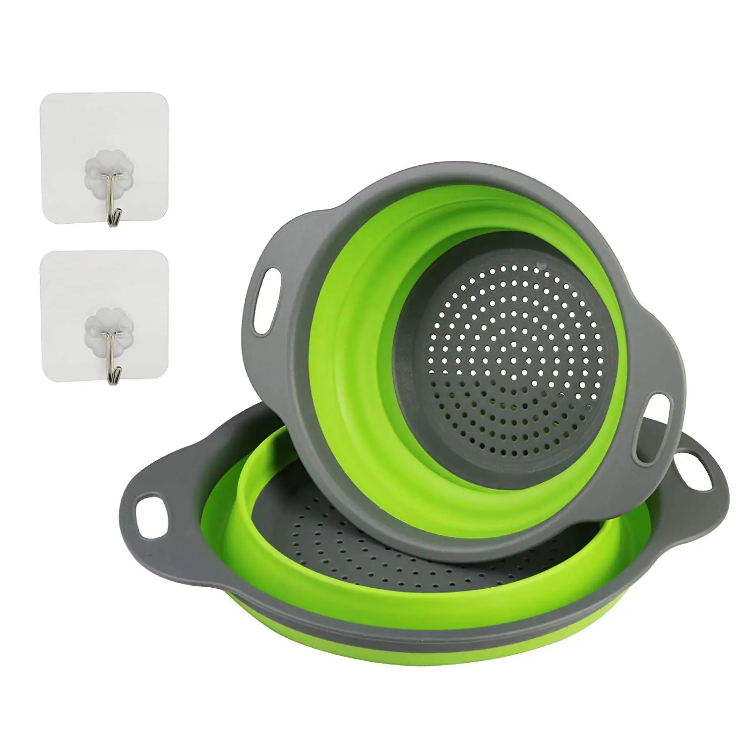 

METABLE 2 Pack Foldable Silicone Filter Basket Collapsible Colander Set Kitchen Strainer Washing up Bowl with Hanging Hooks