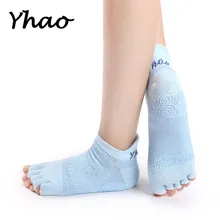 Yhao бренд Professional для женщин Йога Toeless хлопковые дышащие носки нескользящие клейкие ленты прочный фитнес, Пилатес носки размеры 36-44