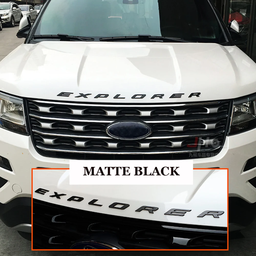 Matte Black Car 3D EXPLORER Fixed Letters Hood Emblem Chrome Logo Badge