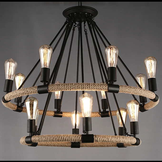 

American Country Hemp Rope Pendant Lights Fixture Industrial Droplight Home Dining Room Restaurant Hanging Lamps 110 220V D83cm
