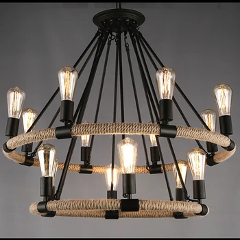 

American Country Hemp Rope Pendant Lights Fixture Industrial Droplight Home Dining Room Restaurant Hanging Lamps 110 220V D83cm