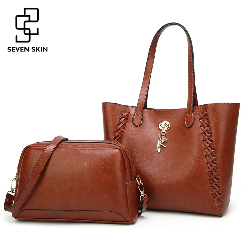 

SEVEN SKIN Women Composite Bag Female Handbags High Quality PU Leather Shoulder Crossbody Bag with Lock Messenger Bags for Women