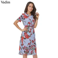 Vadim женское цветочное клетчатое платье с поясом с коротким рукавом v-образным вырезом винтажное летнее Повседневное платье до середины икры vestidos QZ3018
