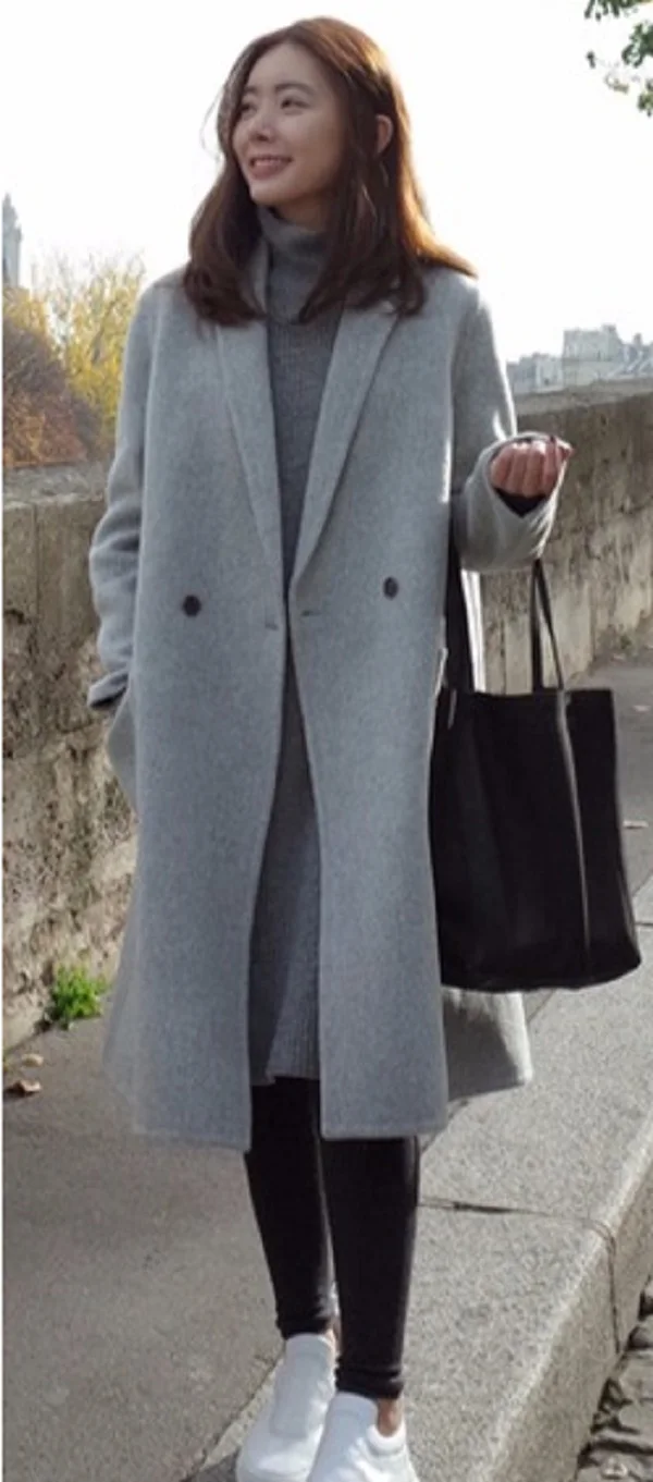 Корейский теплый хлопок утолщение прямой кашемировый ветровка куртка шерстяное Женское пальто длинный участок плюс мягкие смеси Твердые - Цвет: Серый