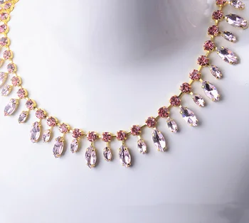 

1 yard Rose red/Clear/Pink Rhinestone Trims Crystal Cup Chain Trim for Necklace Dress Clothing Jewelry Bags