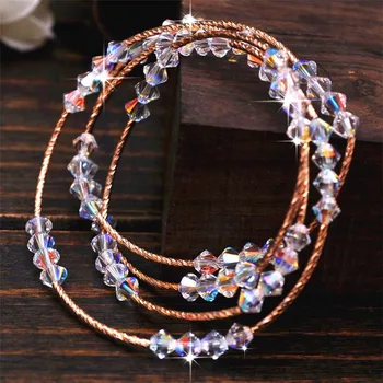 

[Red Trees] 2018 New Elastic Rope Strand Bracelet Adjustable Fashion Crystal Multilayer Bracelet Beads For Women Party Gift