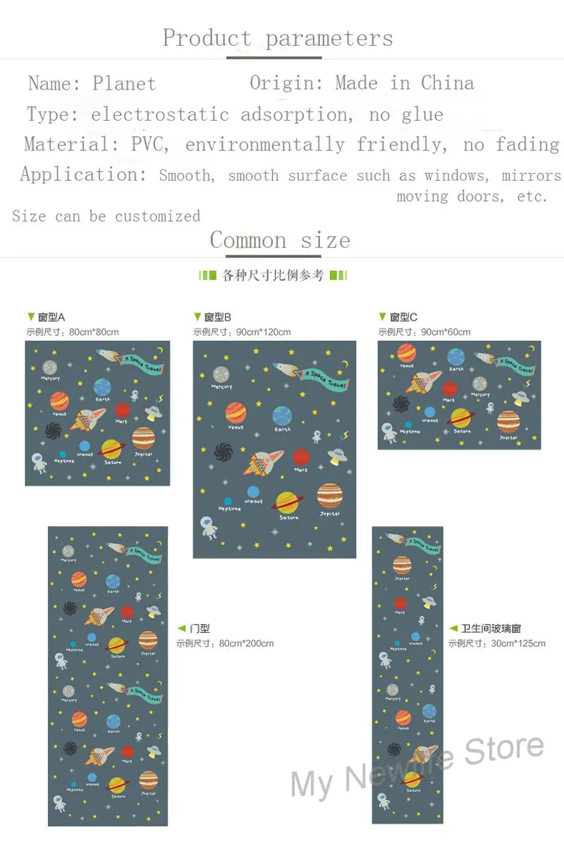 Наклейки на окна с изображением планеты, витражные наклейки на стекло, статические наклейки на дверь для ванной комнаты, домашний декор для детской комнаты
