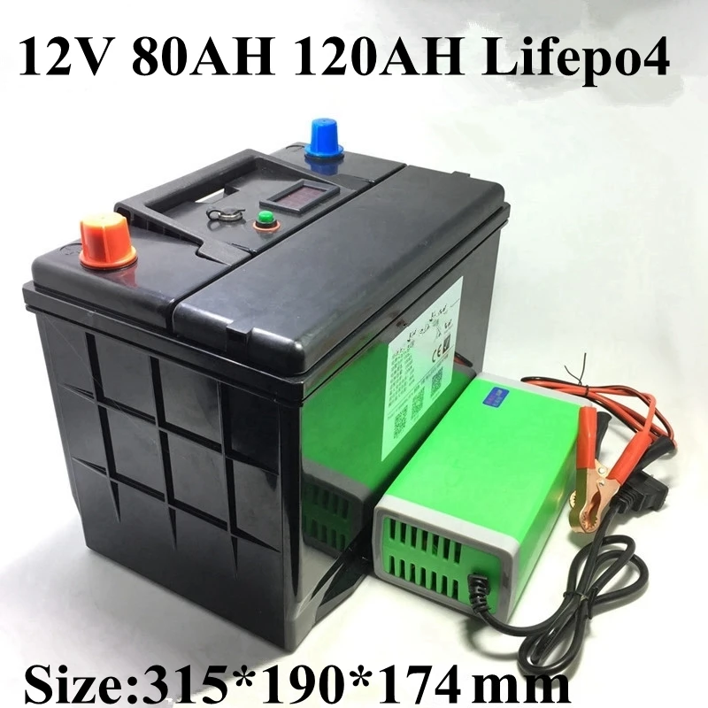 

Lithium 12V 12.8v 120AH 80Ah Lifepo4 Battery Deep Cycle for 1200W Boat Inverter Subwoofer Golf Cart Radio +10A Charger
