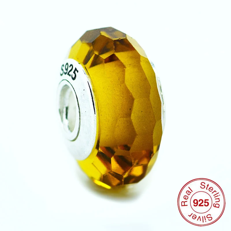 

5003I Original Yellow Murano Glass Beads Fits Pandora Bracelets 100% Genuine Sterling Silver Screw Thread Charms DIY Making