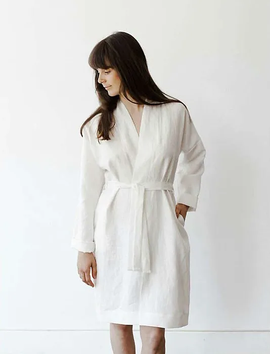 Women Sleepwear Robes Linen Pajamas.Breathable Shower Spa Linen Robe Night Bathrobes Sleep Nightgown Robe Dressing Gown.8 Colors