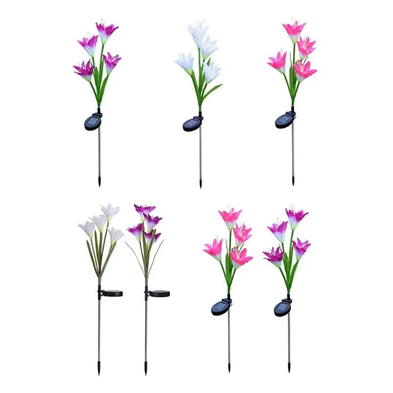 4 головки Солнечный светодиодный искусственная лилия свет сад пейзаж декоративная лампа