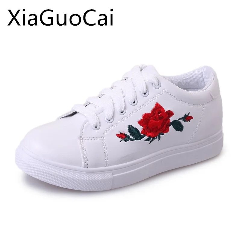 

Fashion Flowers Woman Casual Shoes Floral Embroider Fashion Lace-up Flats for Ladies White Shoes Female Footwear