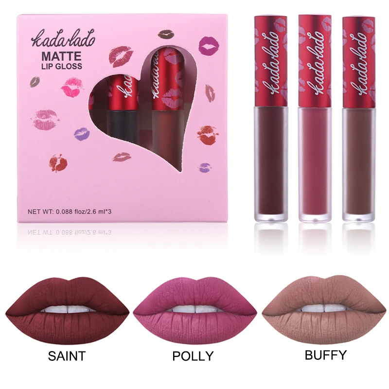 

KADALADO 3pcs/set Nude Matte Liquid Lipstick Set Waterproof Lipgloss Smooth Lip Gloss Lip Makeup Cosmetic Lip Stick