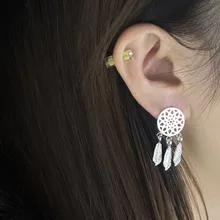 GORGEOUS TALE Boho Dreamcatcher Stud Earring For Women Silver Color Vintage Stainless Steel Geometric Earring BFF Gift