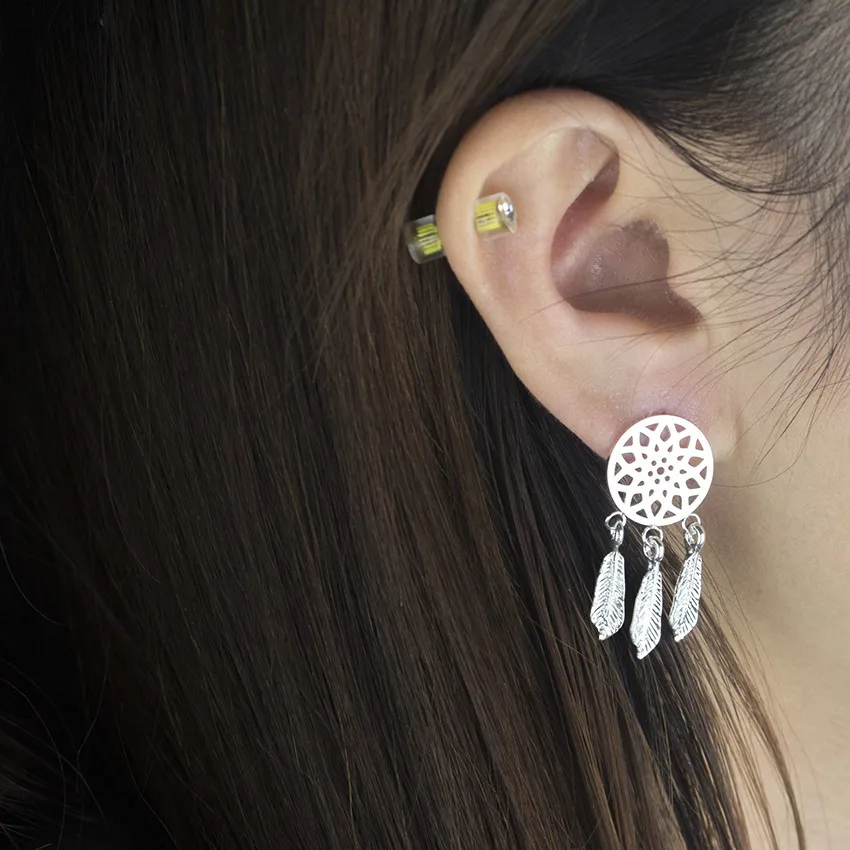 

Bohemian Indian Dreamcatcher Stud Earrings For Women Ethnic Jewelry Stainless Steel Silver Rose Gold Feathers Tassels Earrings