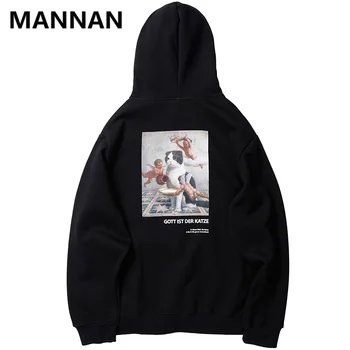 

2019 Fashion Angel Cat Print Men Hip Hop Hoodie Sweatshirt Harajuku Streetwear Hoodies Pullover Cotton Autumn Hooded Sweatshirts