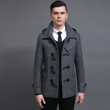 Hot Short Section Trench Men Wool Coat 2018 Spring And Autumn New Detachable Hat Horns Deduction