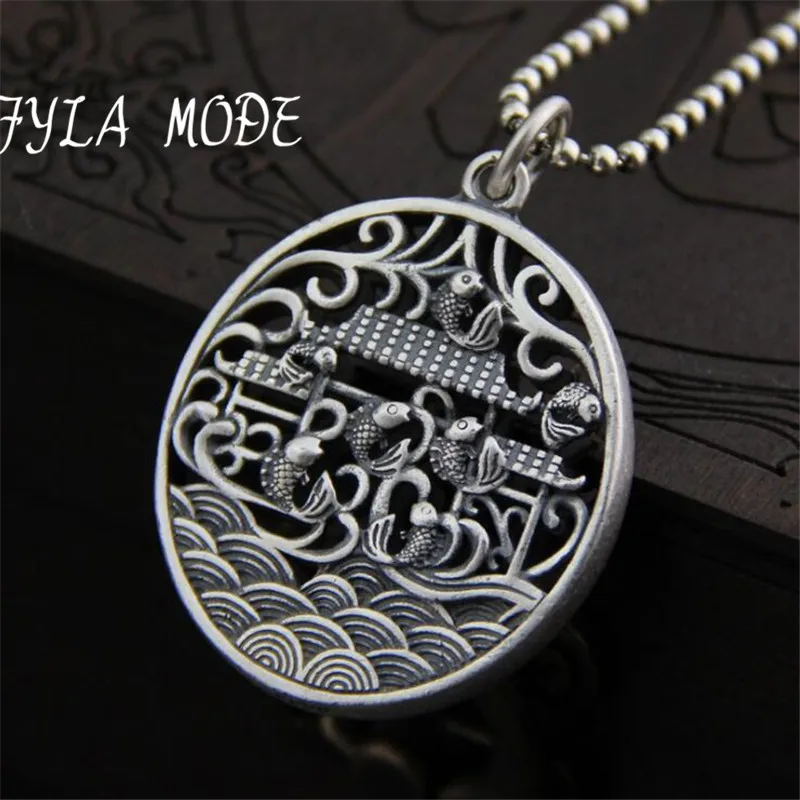 

999 Pure Silver Fish Carp Jump Longmen Design Pendants For Jewelry Necklace Bracelet 35*43MM 25.30G TYC272