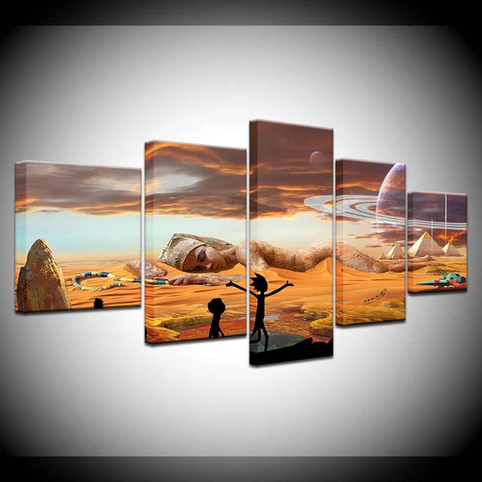 5piece-Poster-Canvas-Rick-and-Morty-in-Giant-Girl-Egypt-Pyramids-wall-posters-Art-Painting-For (4)