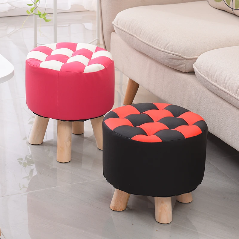 Creative sofa stool home bench round leather ottoman chair bench  Synthetic Leather Minimalist Modern