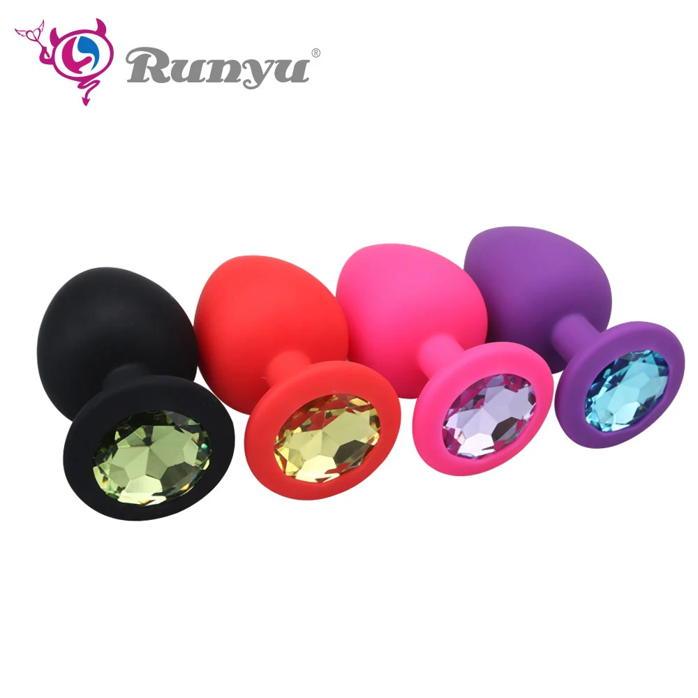 Runyu Small Medium Large Silicone Butt Plug With Crystal Jewelry Smooth