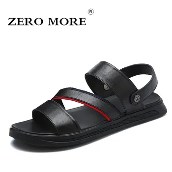 

ZERO MORE Beach Sandals Slip On Sandals For Men Solid Black Sandals Men Sandalias Classic Men Sandals Summer Split Leather