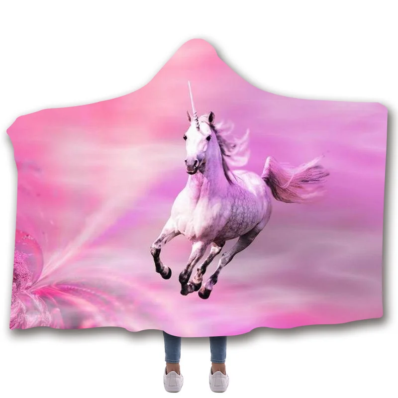 

Dream Unicorn Blanket Hooded Koc Printed Cartoon for Children Winter Fleece Soft Bed Fluffy Blanket Rectangle