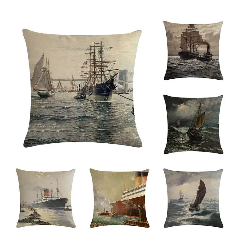 

45*45cm Boat Style Printing Cushions Cover Cotton and Linen Ship Sea Style Seat Sofa Pillowcase For Living Room Bedroom ZY146