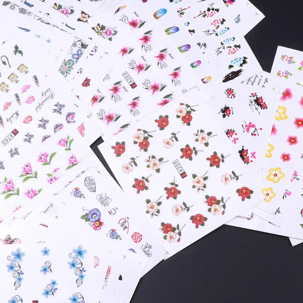 50 листов/партия, смешанные наклейки для ногтей в виде цветов, переводные наклейки для ногтей, декоративные наклейки для маникюра, инструменты для творчества