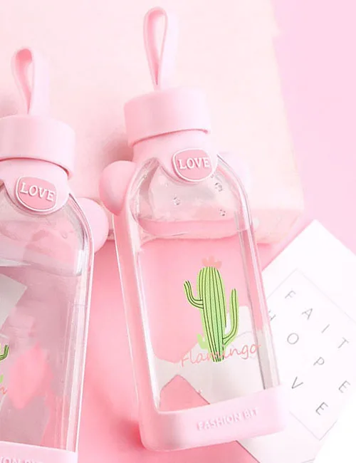 Шикарный барокко стакан с Фламинго бутылка для воды креативный кактус чашка для воды плоская фляга для воды квадратная кружка для молока портативная кофейная бутылка - Цвет: cactus 2