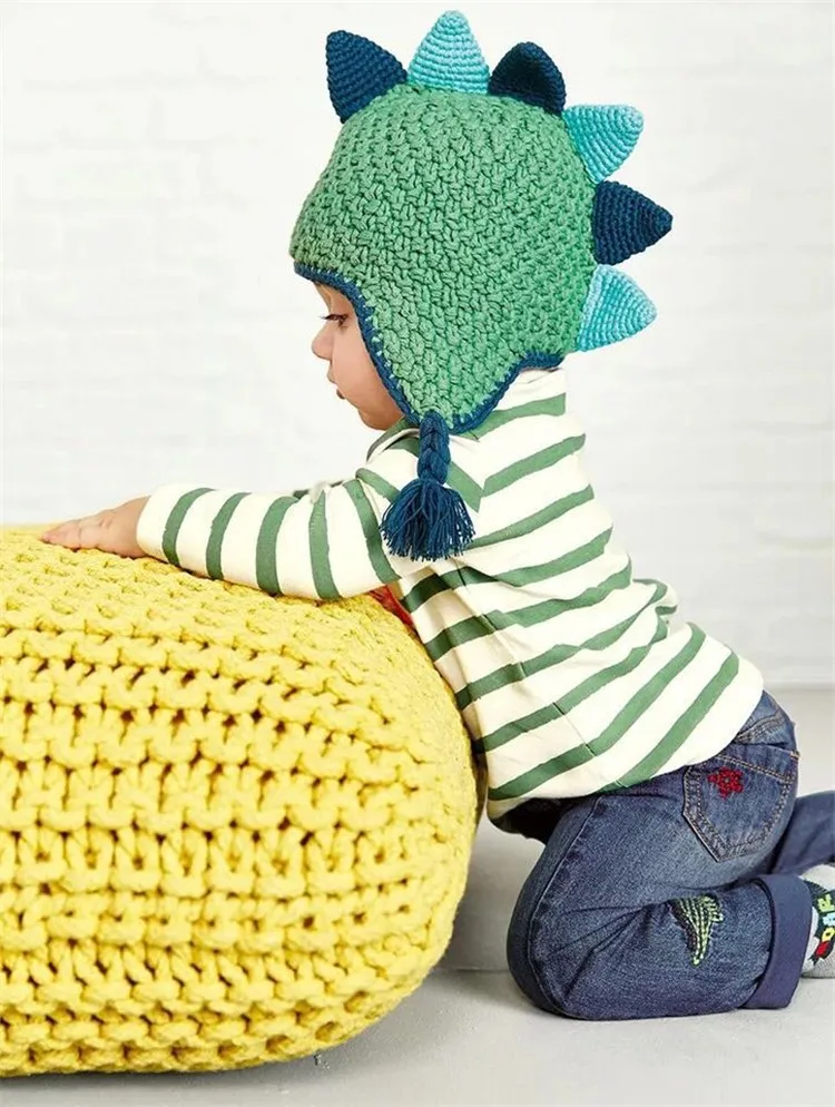 Детская шапка с динозавром, шапка для мальчиков, стильная теплая вязаная хлопковая шляпа для фотографирования новорожденных