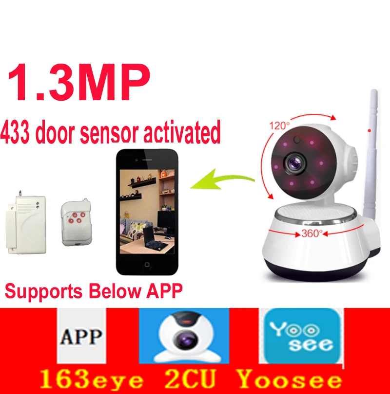 Робот 163eye 2CU приложение yoosee P2P камера 1MP при обнаружении движения камера Wi-Fi 720 P 433 МГц Дверной сенсор активированный IP камера бейби монитор