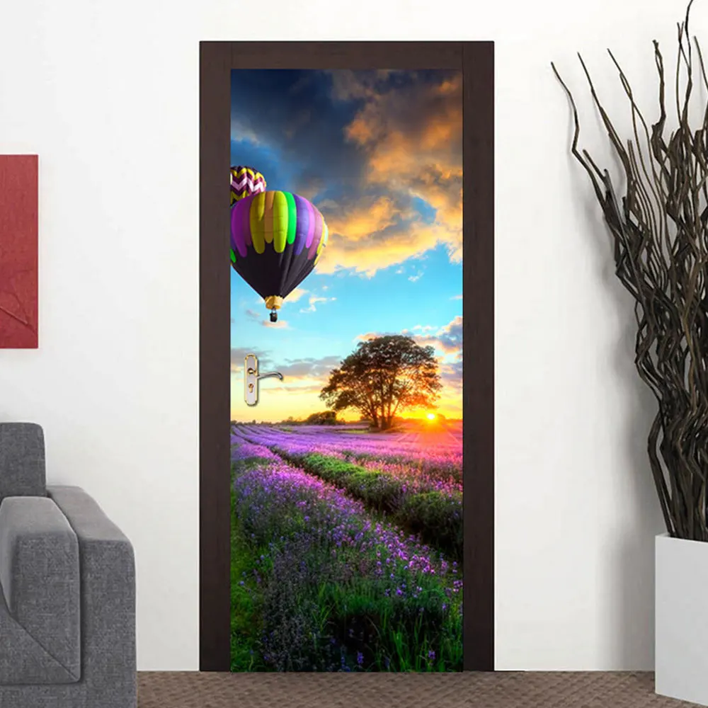 

2Pcs/Set Color Flower Bed Door Art Decor Home Creative DIY 3D Door Stickers Pattern for Wall Room Home Door Decor