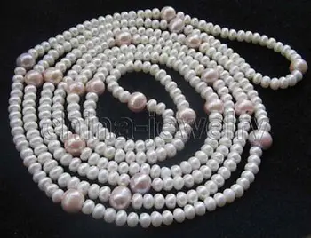

P5723 - 60" 6-7mm natural white & 9-10mm purple freshwater pearl necklace