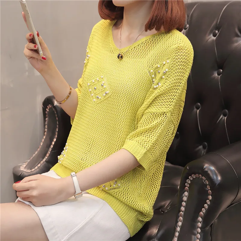short sleeve sweater F2518 yellow