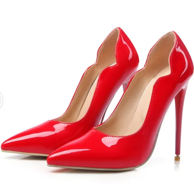 Большие размеры 34-47, абрикосовый цвет, новые модные пикантные женские туфли-лодочки с острым носком женские свадебные туфли на очень высоком каблуке и платформе 8-9 - Цвет: red pu